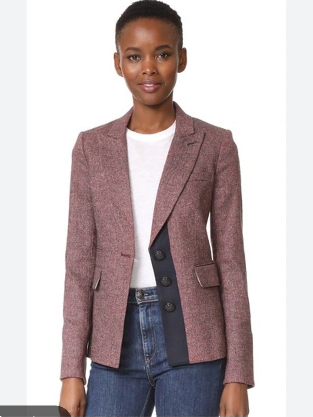 Veronica Beard Sterling Placket Jacket 0 Herringbone Plum Work Classic Luxury